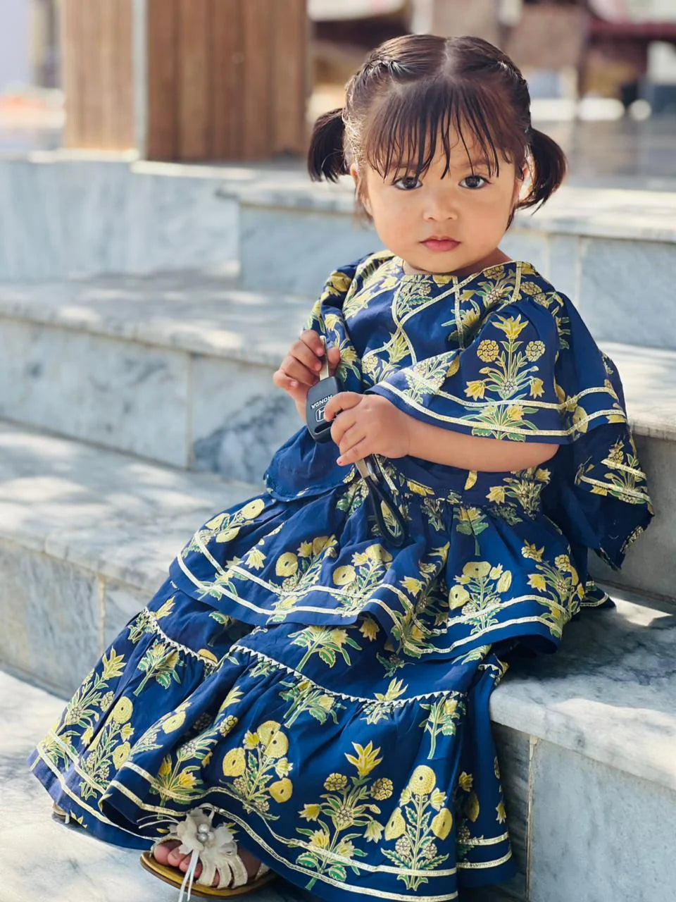 Girls Navy Blue Lawn Cotton - Urban Cut