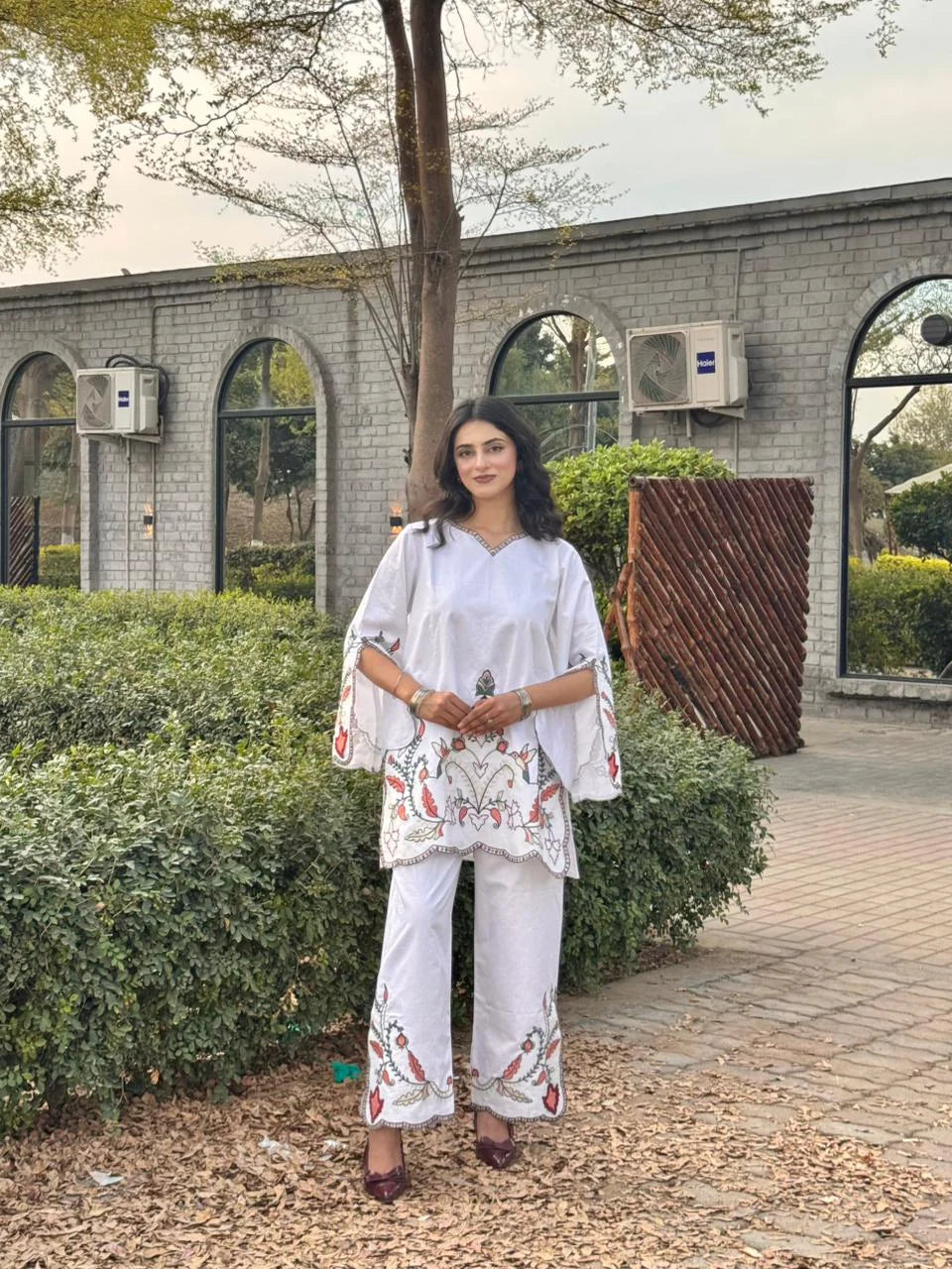 Embroidered Cotton Satin Co-Ord Set