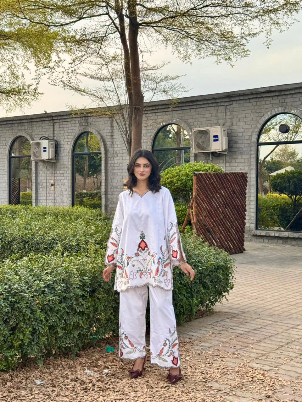 Embroidered Cotton Satin Co-Ord Set
