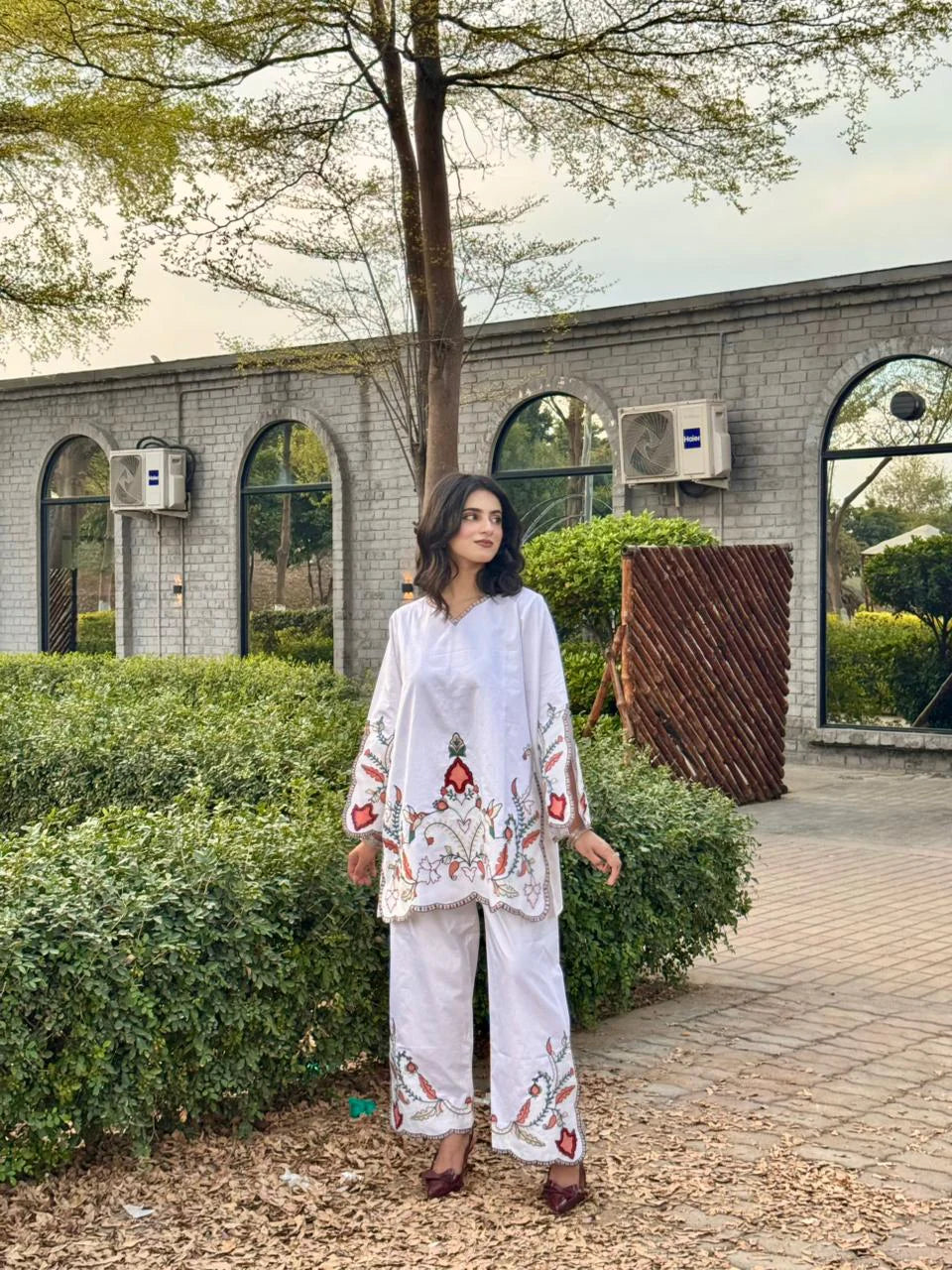 Embroidered Cotton Satin Co-Ord Set