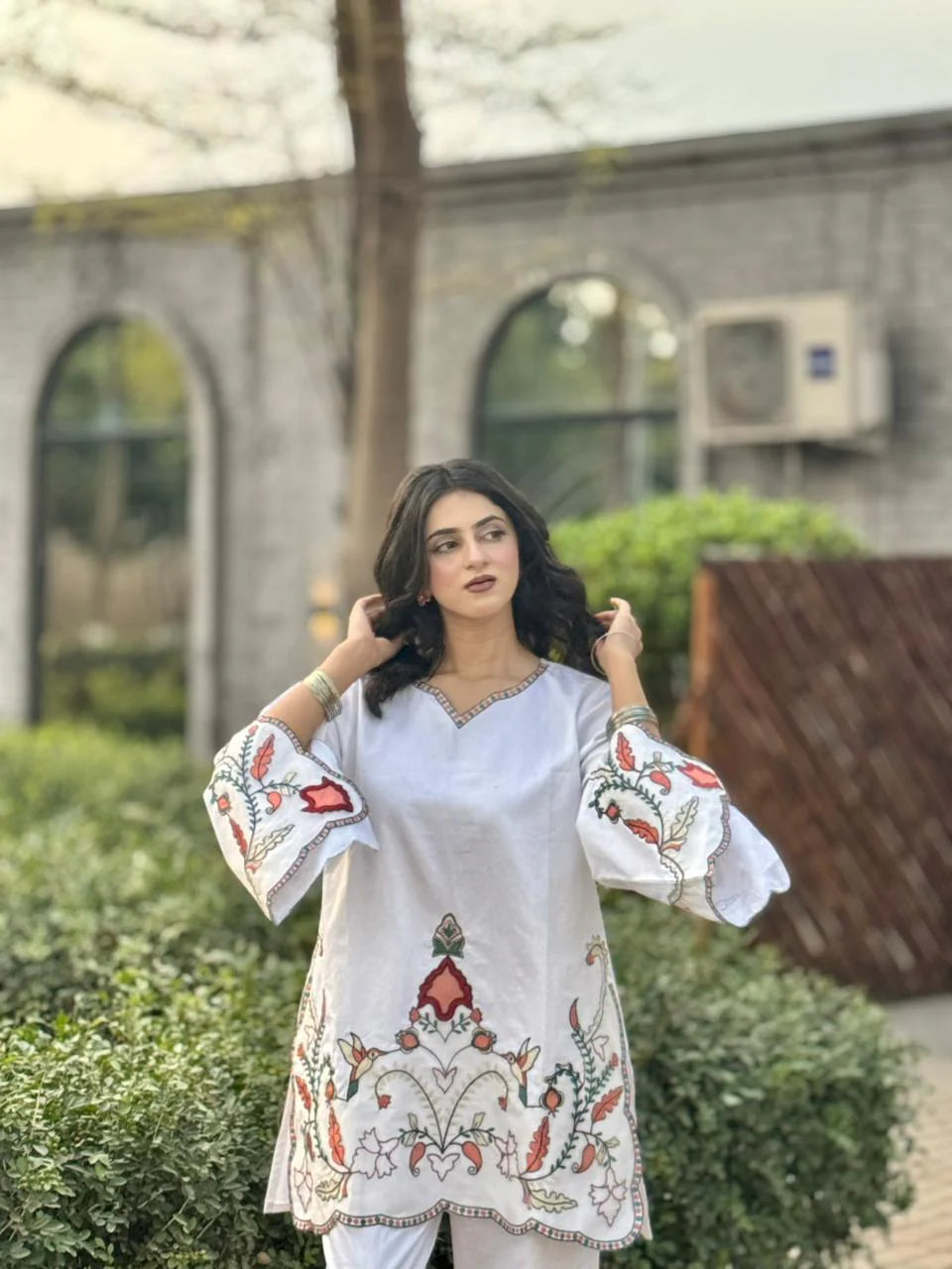 Embroidered Cotton Satin Co-Ord Set