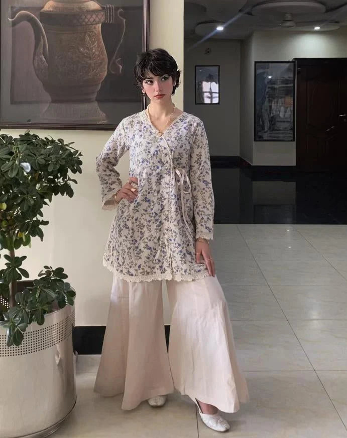 Soft Bloom Swiss Lawn Coord Set With Flared Trouser - Urban Cut