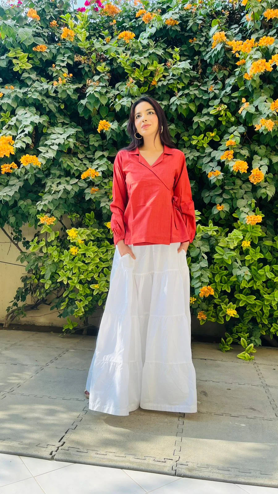 Red Cotton Wrap Shirt | Minimal Chic