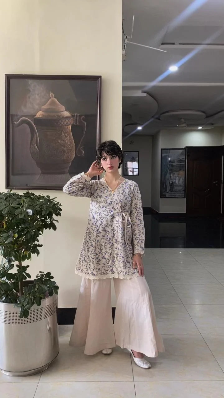 Soft Bloom Swiss Lawn Coord Set With Flared Trouser - Urban Cut