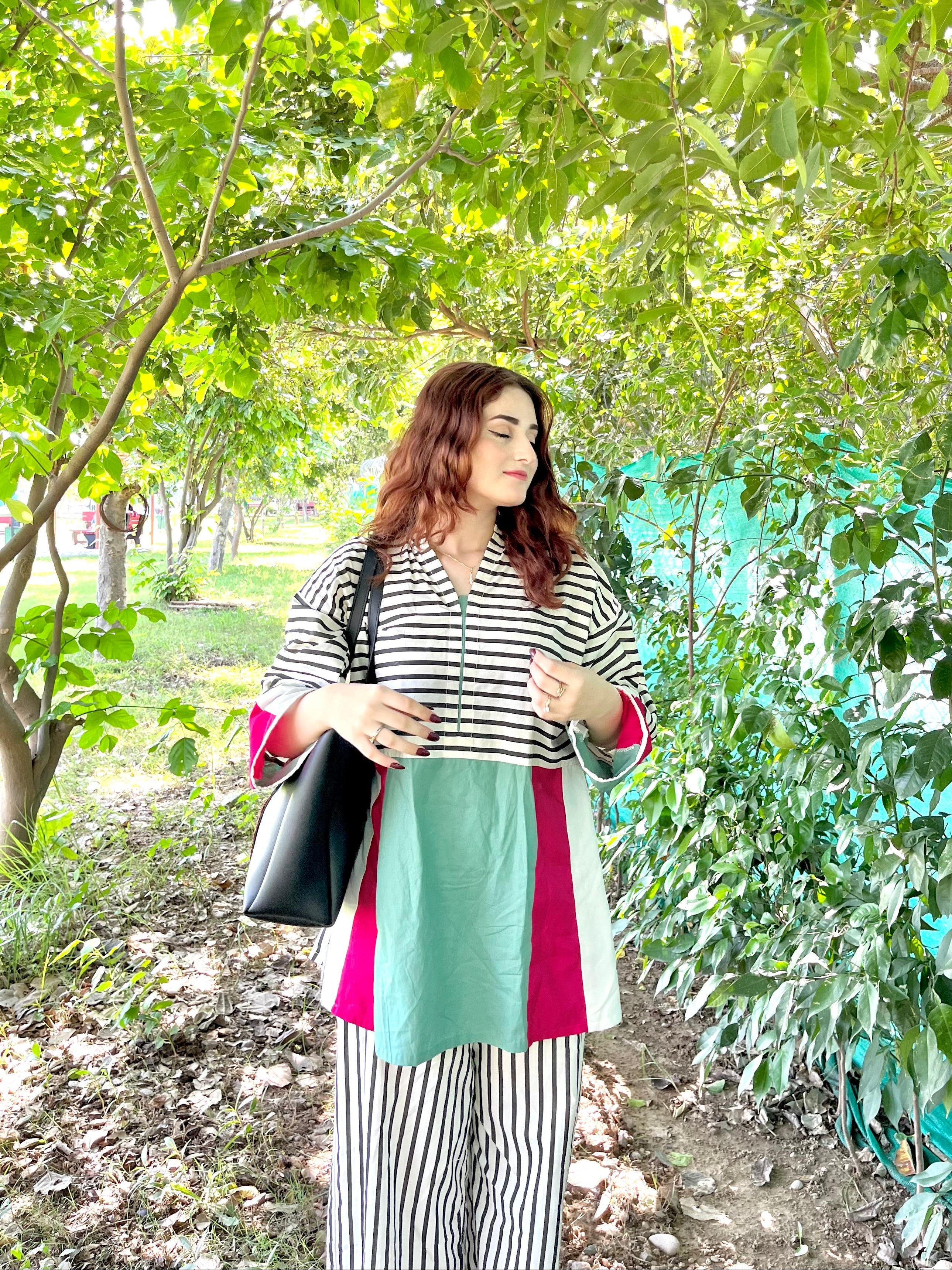 Striped Colorblock Cotton 2-Piece Suit