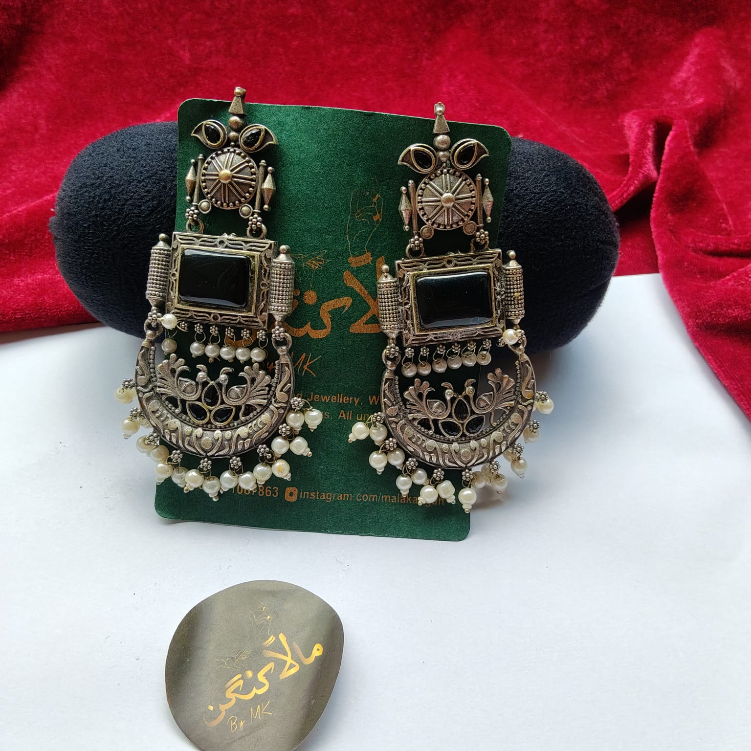 Oxidized Black Pearl Earring - Mala Kangan