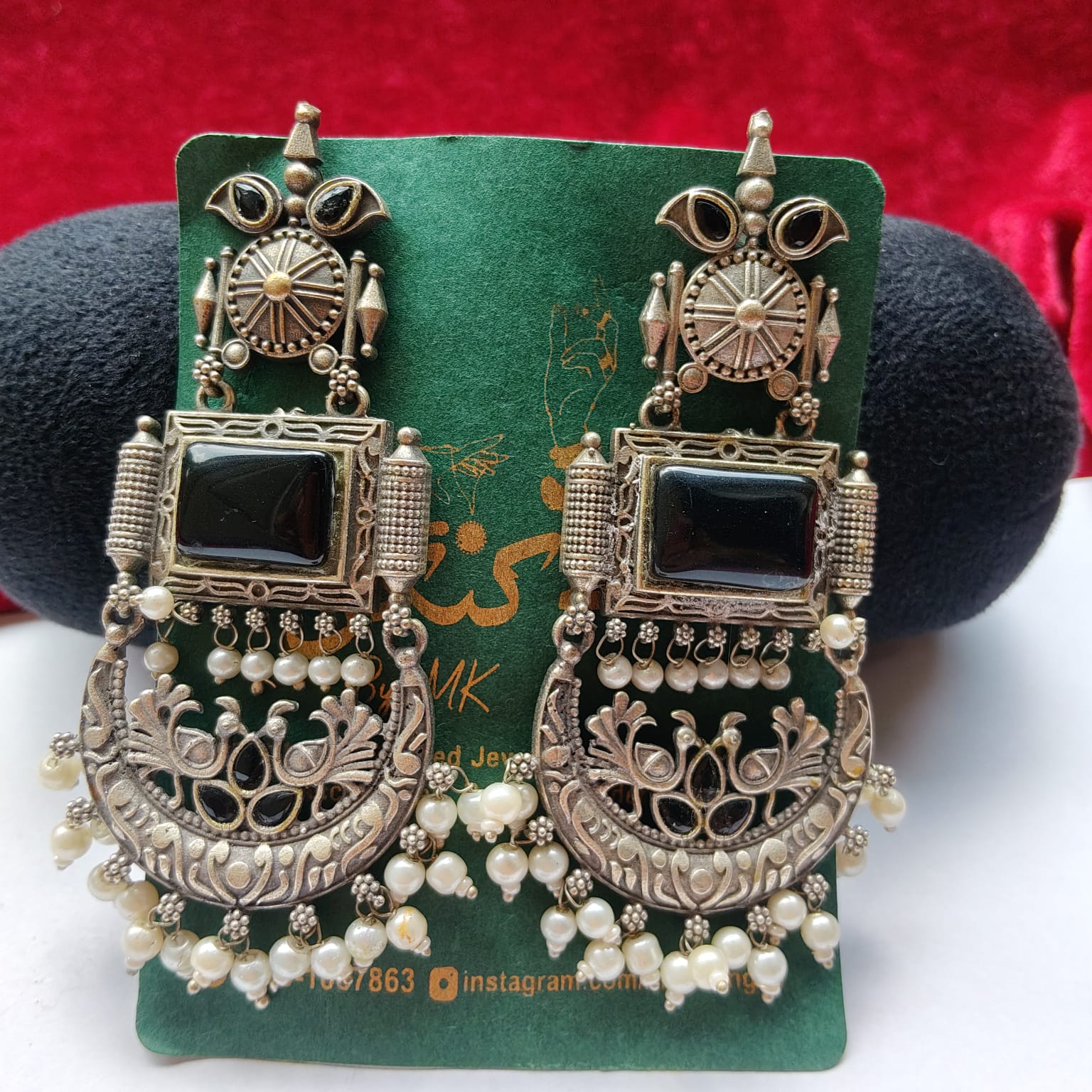 Oxidized Black Pearl Earring - Mala Kangan