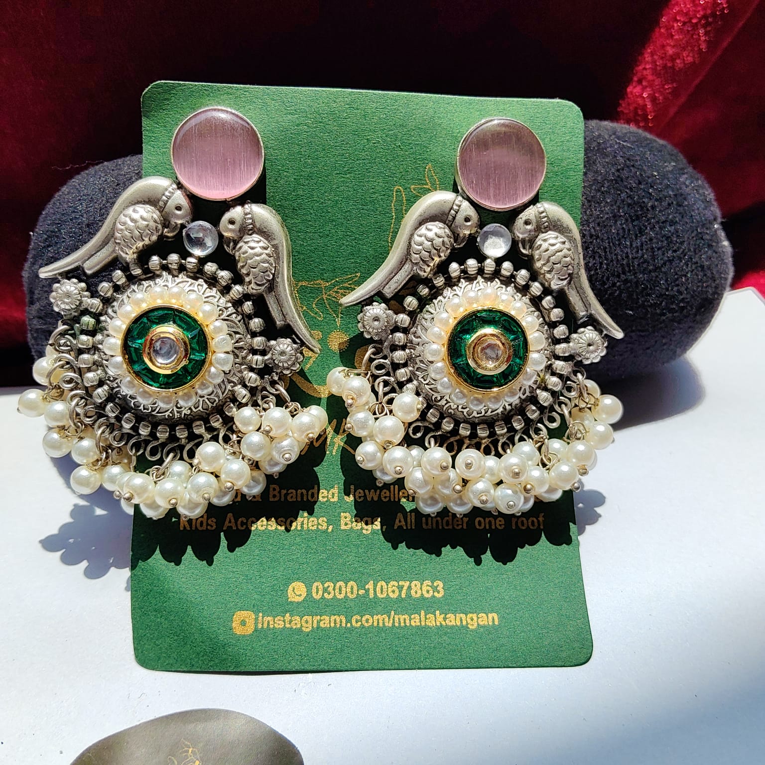 Oxidized Bird Pearl Earring - Mala Kangan