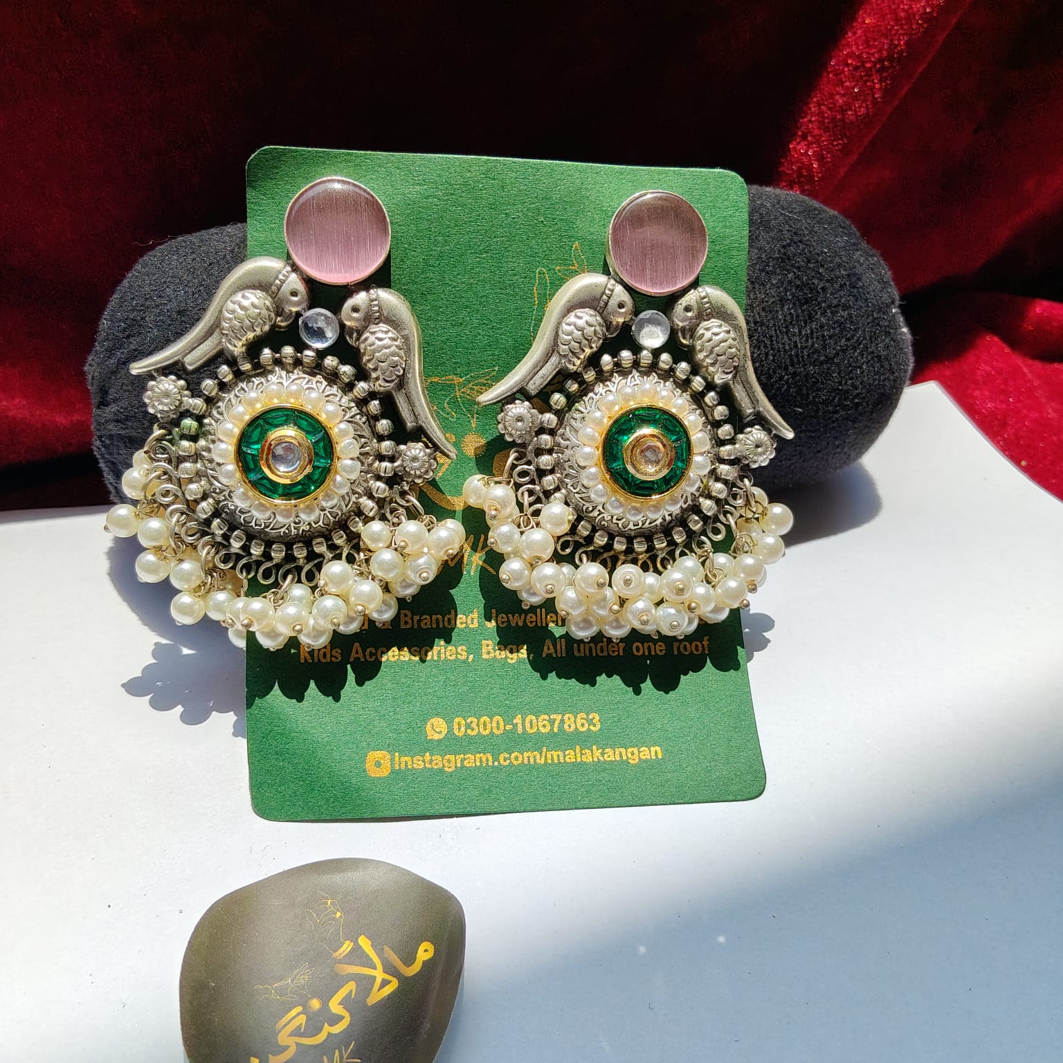 Oxidized Bird Pearl Earring - Mala Kangan