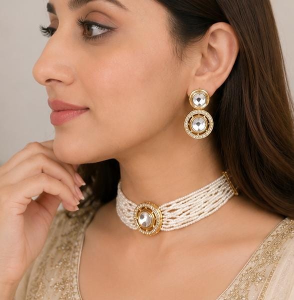 Kundan Pearl Choker Set - Mala Kangan