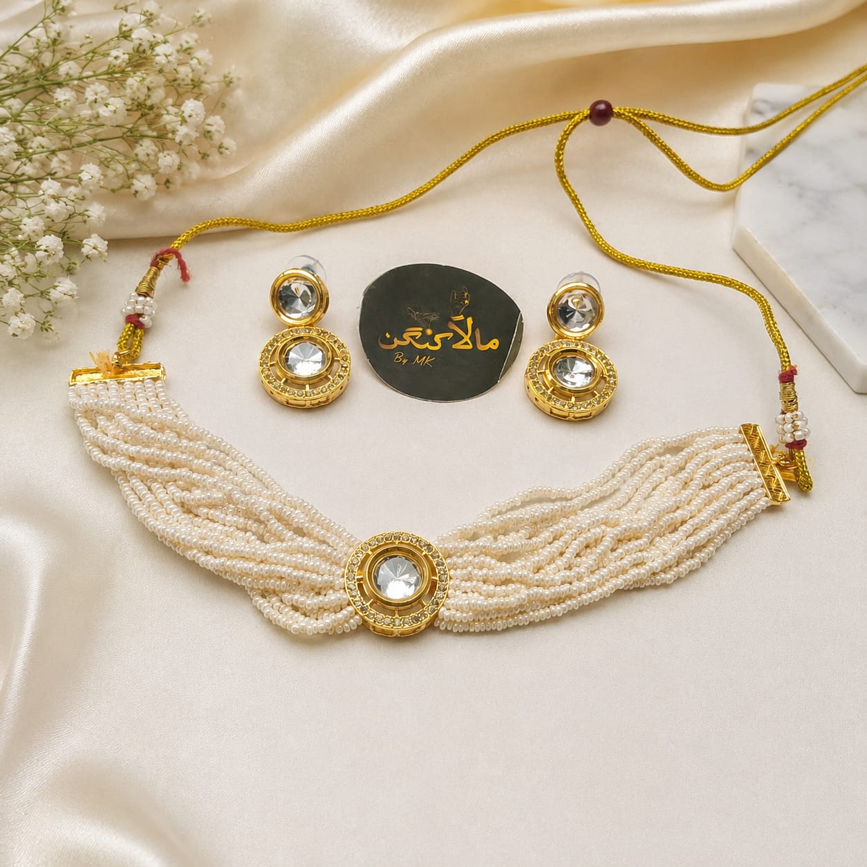 Kundan Pearl Choker Set - Mala Kangan