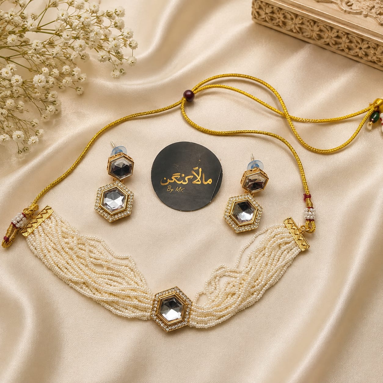 Pearl Mirror Choker - Mala Kangan