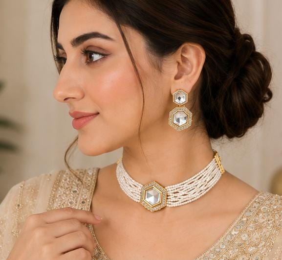 Pearl Mirror Choker - Mala Kangan