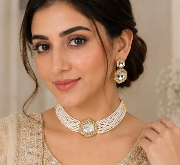 Pearl Mirror Choker - Mala Kangan