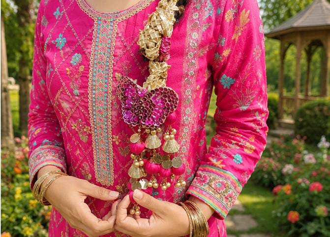 Pink Butterfly Tassel Paranda - Mala Kangan