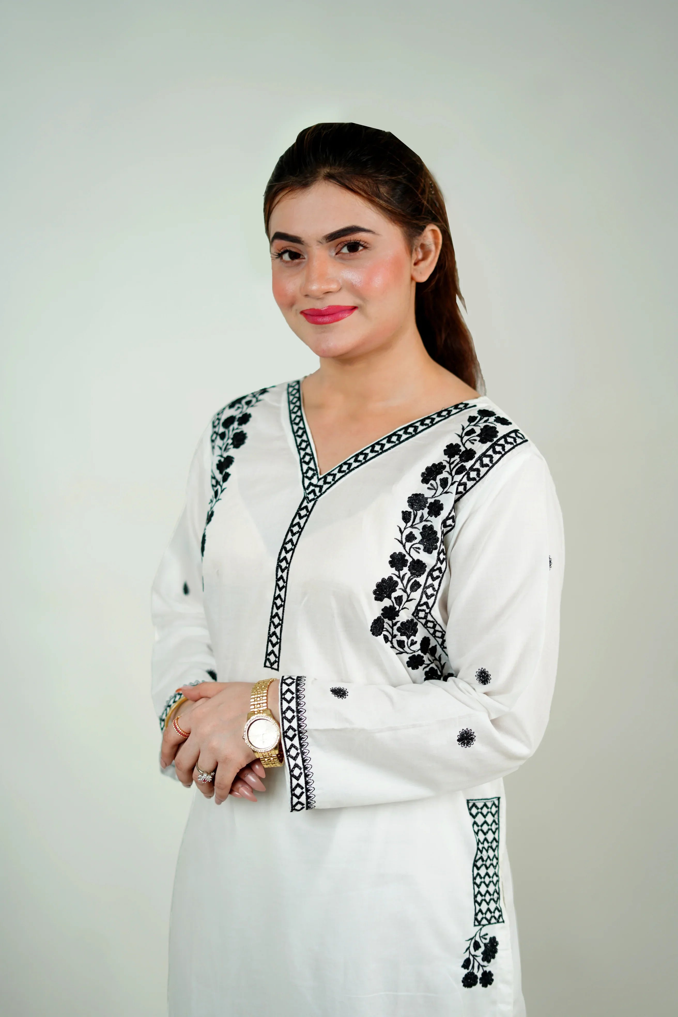 Embroidered White Kurti - HBH
