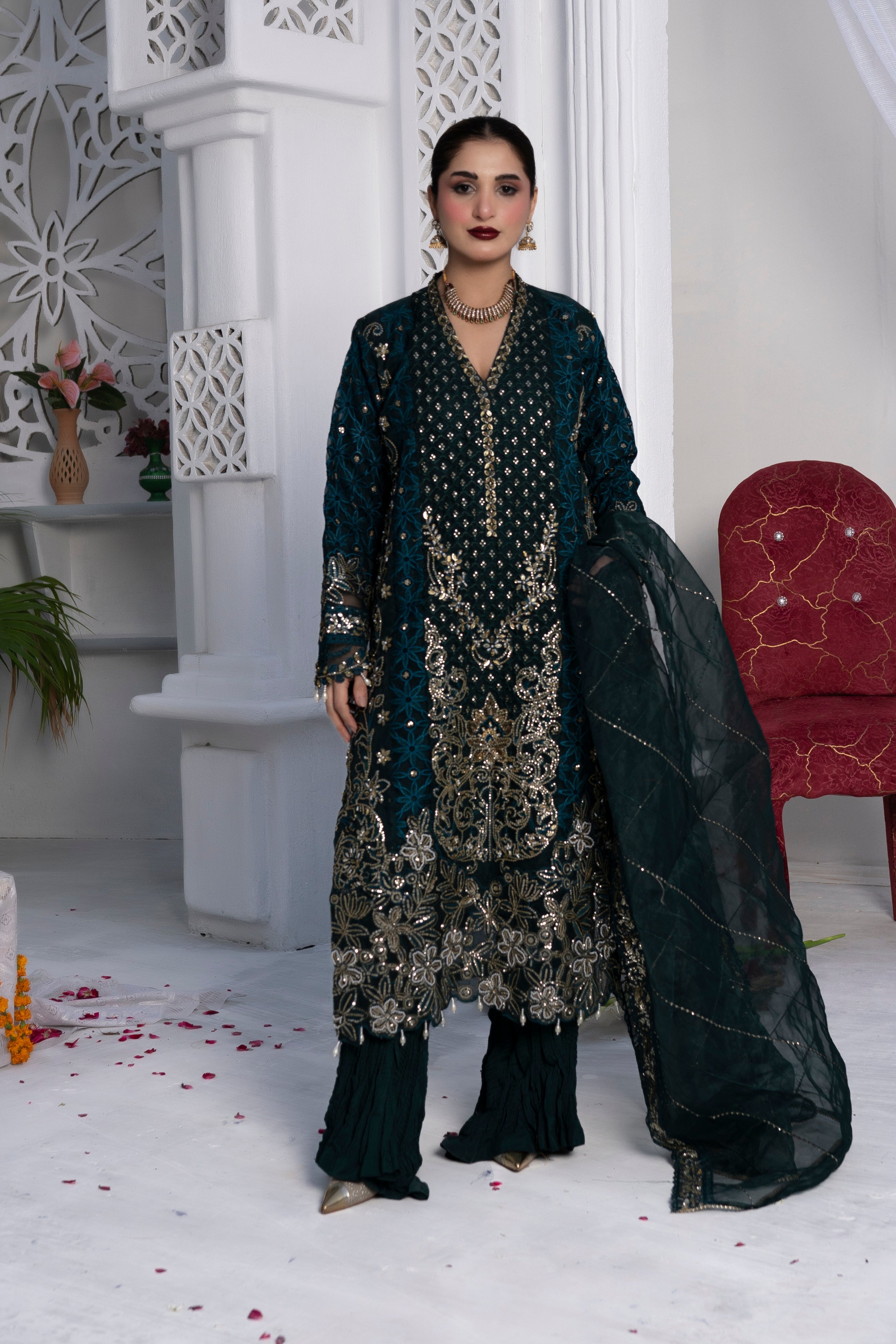 SHINY RUFFLE – Hand Embroidered 3 Piece Suit | Sundar Stitch