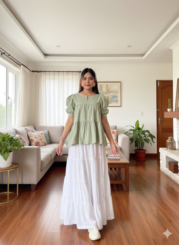 1 Piece White Cotton Maxi Skirt For Women “ Elegant Tiered Long Skirt - Urban Cut