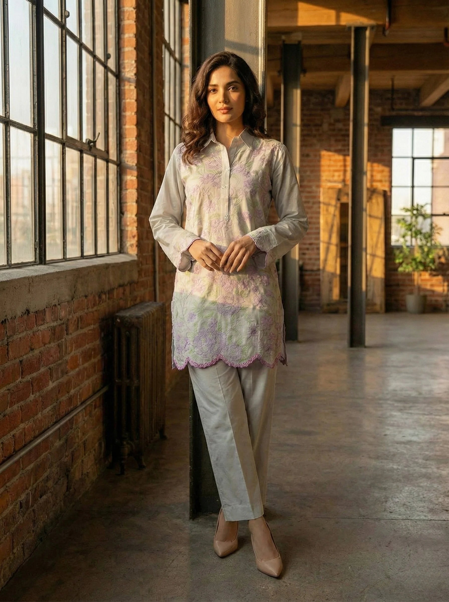 2 Piece Cotton Embroidered Co- Ord Set - Urban Cut