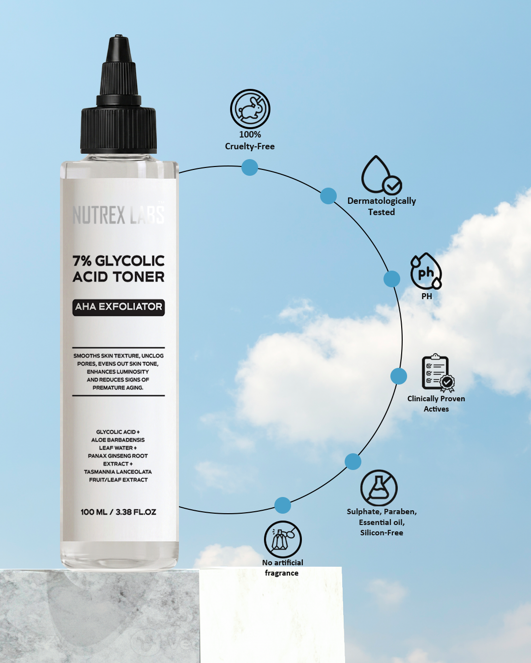 7% Glycolic Aha Exfoliator Acid Toner 100ml - Nutrex Labs