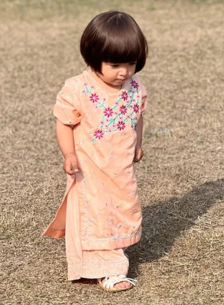 Girls Raw Silk 2Pcs Delicate-Peach - Urban Cut