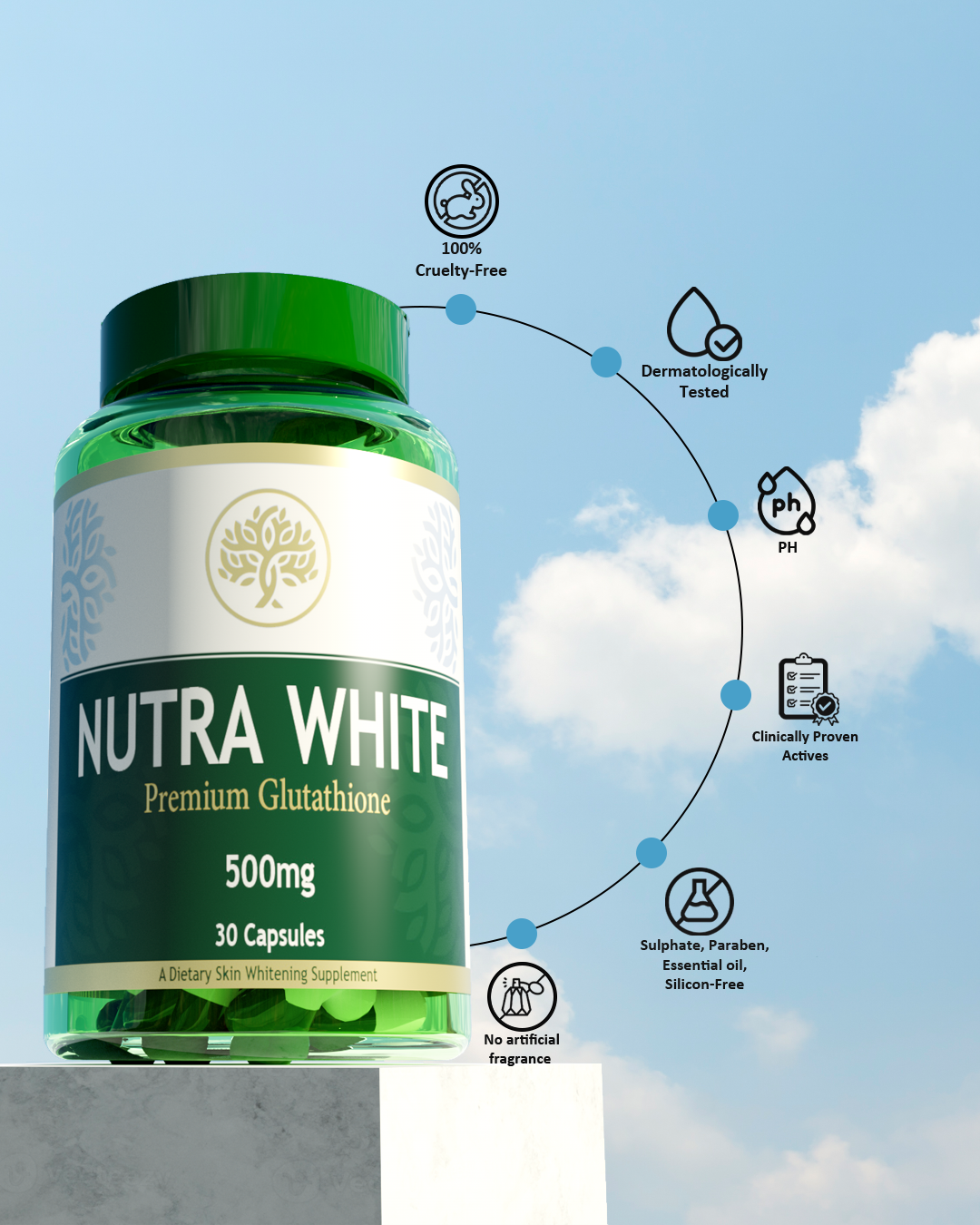 Nutrawhite Glutathione Whitening Capsules - 30 Capsules (15 Day Dose) - Nutrexlabs.com