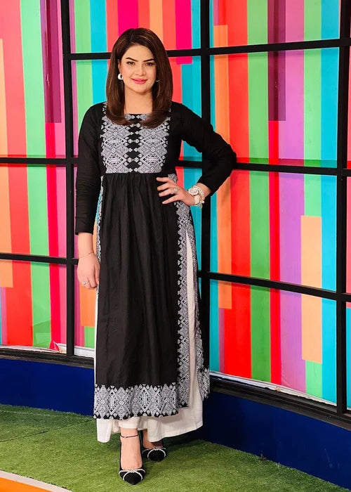 Black silver printed long kurta 1 Piece - Zeekstore