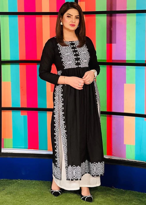 Black silver printed long kurta 1 Piece - Zeekstore