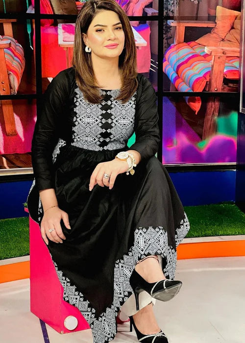 Black silver printed long kurta 1 Piece - Zeekstore