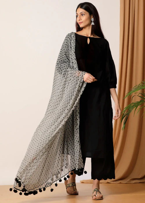 black dress with dupatta - Zeekstore