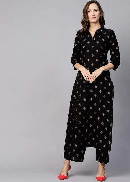 Black Gold Printed Co Ord Set - Zeekstore
