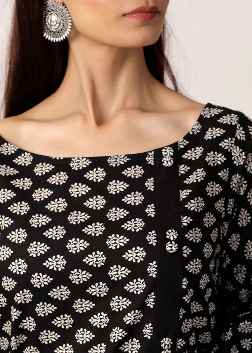 Black block printed kurta and pants- Set Of Two - Zeekstore