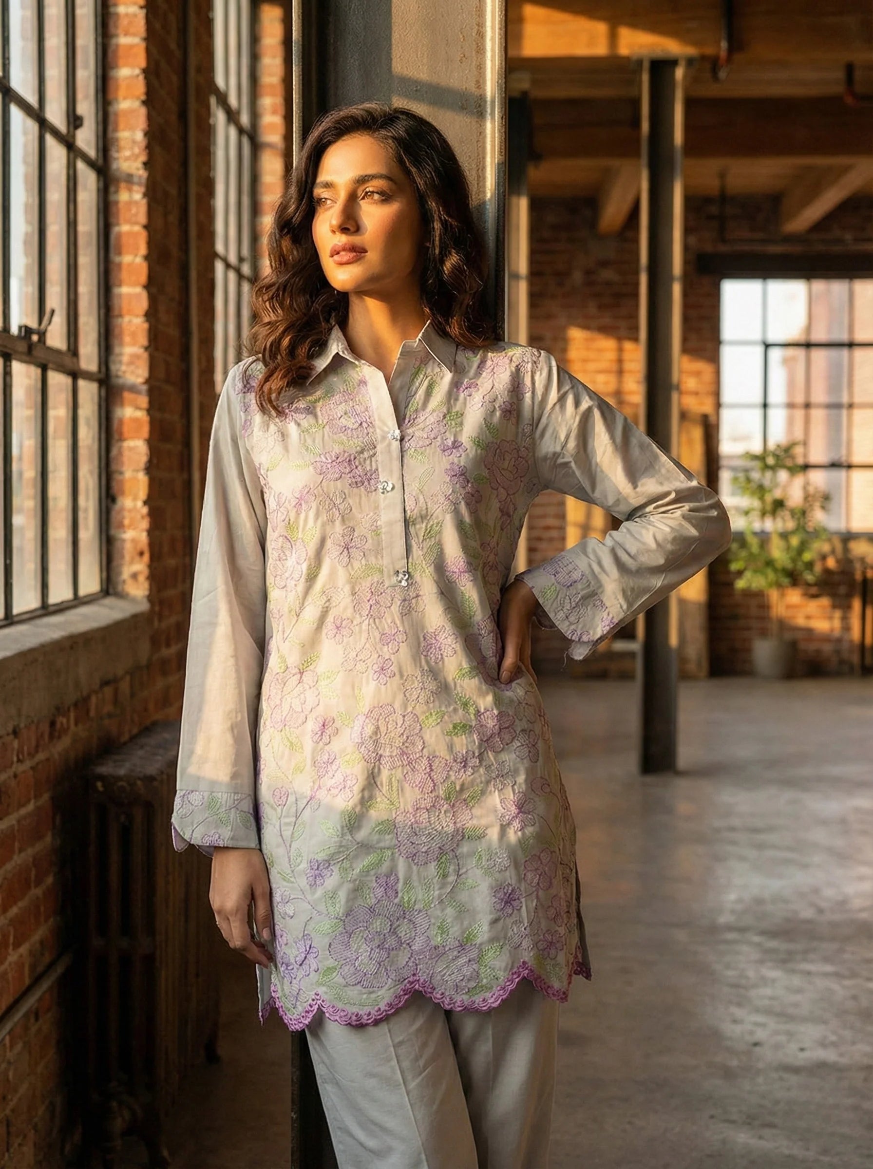 2 Piece Cotton Embroidered Co- Ord Set - Urban Cut