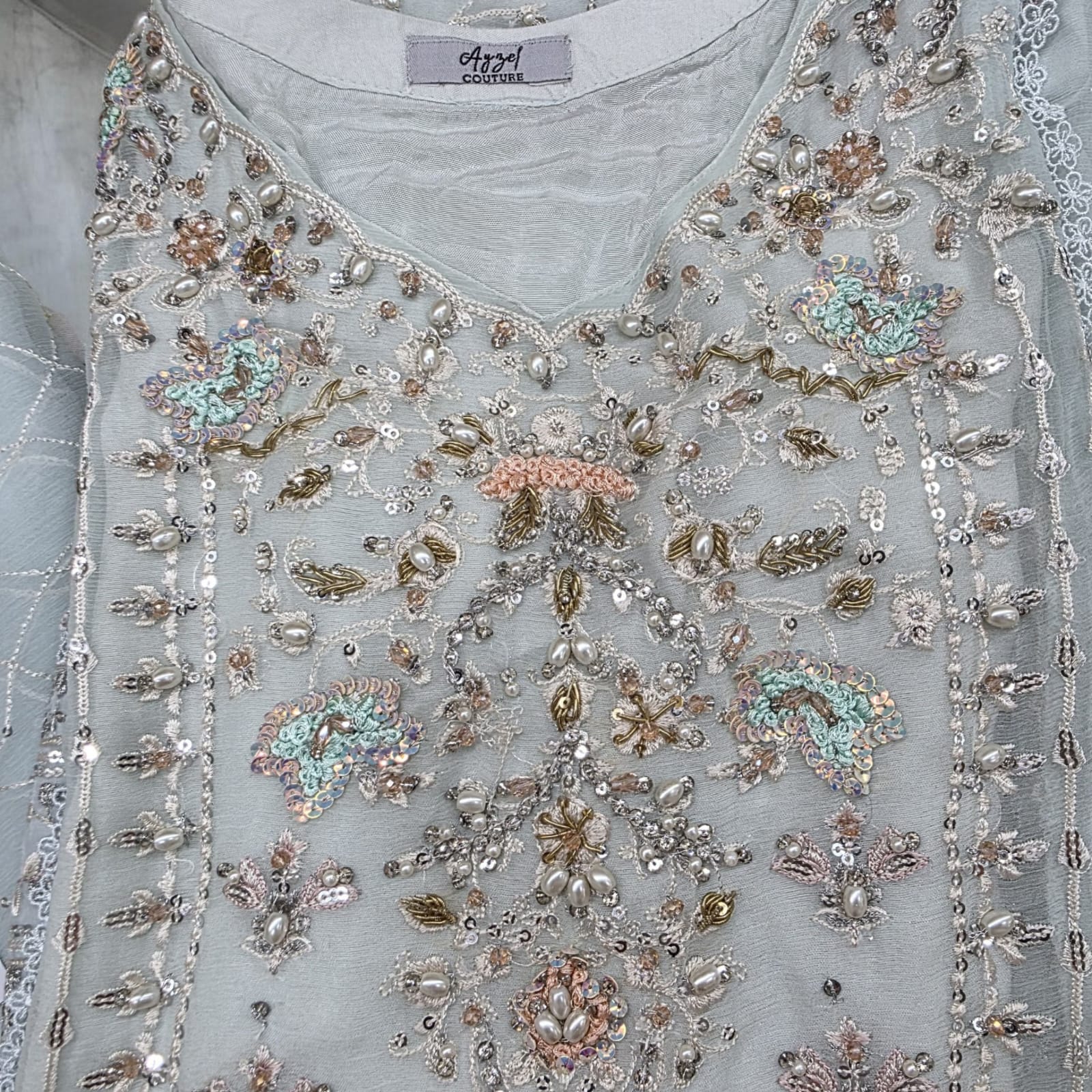 Afsanah - Ice Blue Heavily Chiffon Embellished 3-Piece Suit