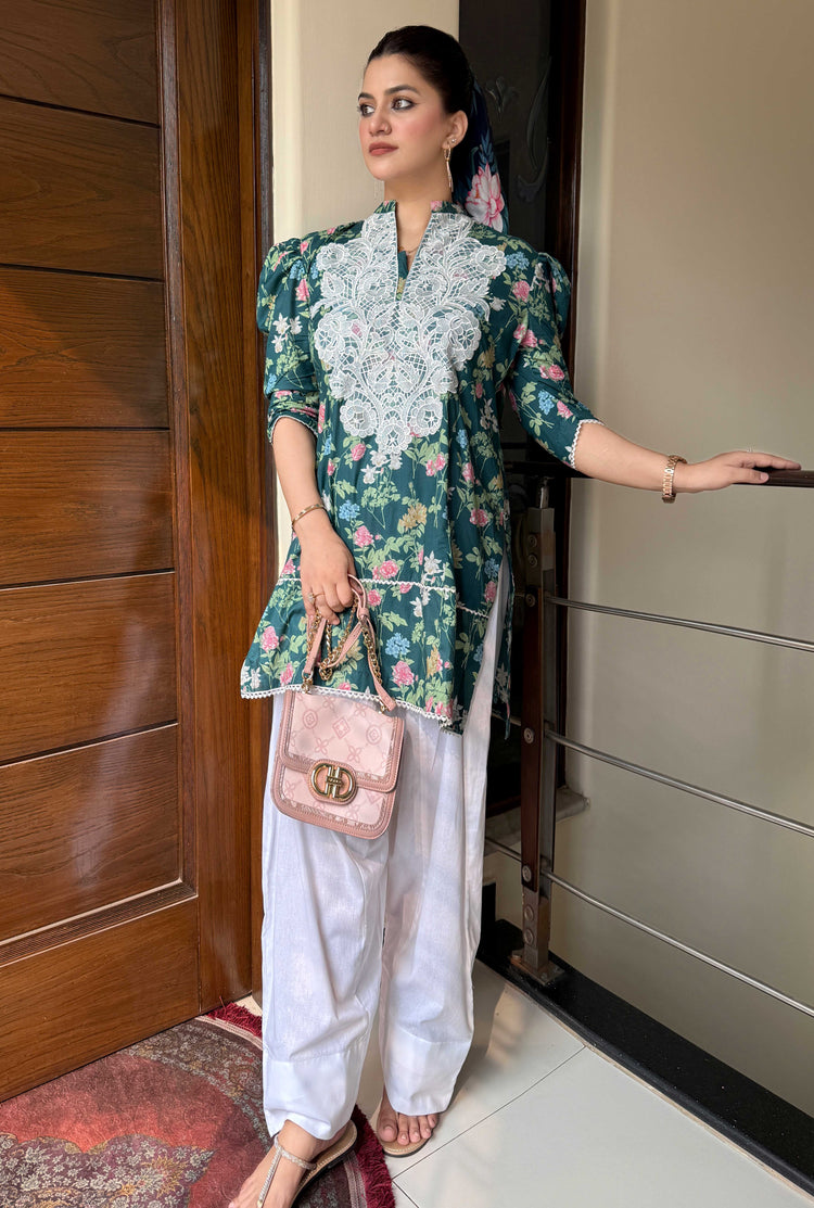 2 Piece Cotton Embroidred Co- Ord Set With Farshi Salwar - Urban Cut