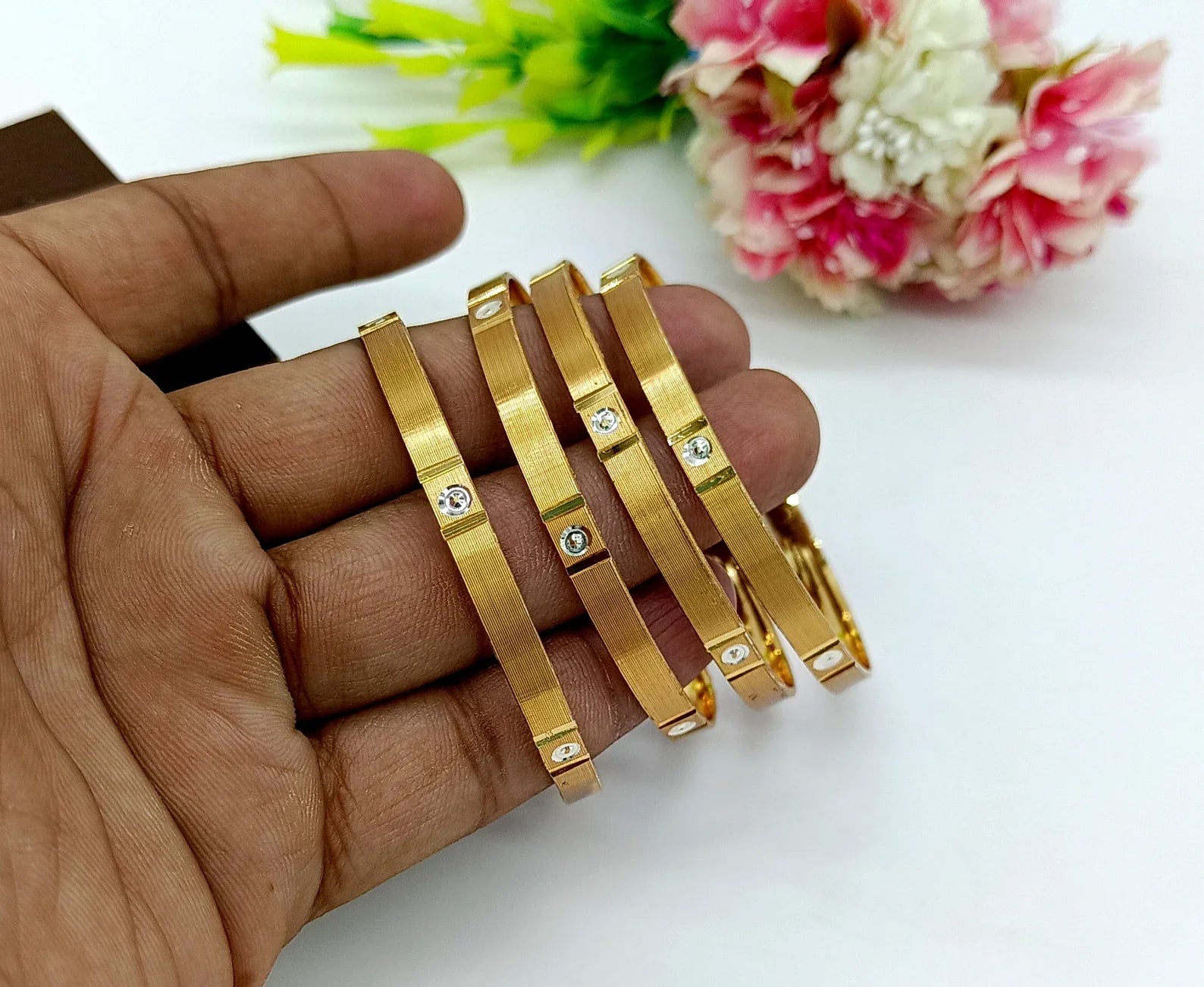 Gold Plated Statement Bangles - Aloro Jewels