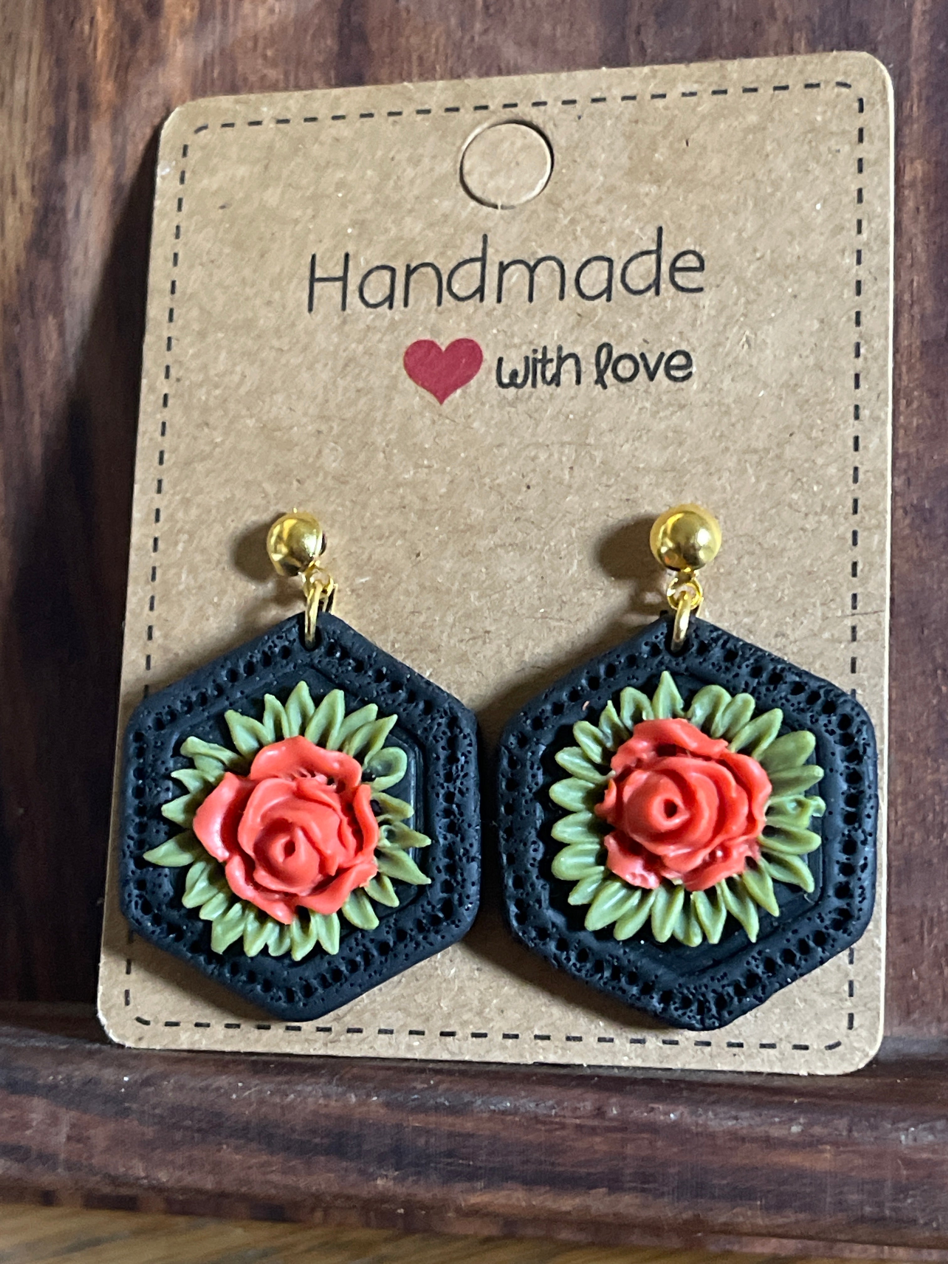 Hexagonal floral Earings - Clay Boutique