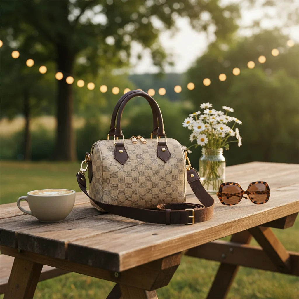 Creamy Royal Check Mini Handbag - Totewear