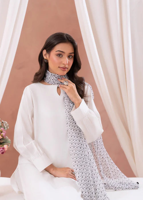 White Solid Dress With Dupatta - Laal Kurti