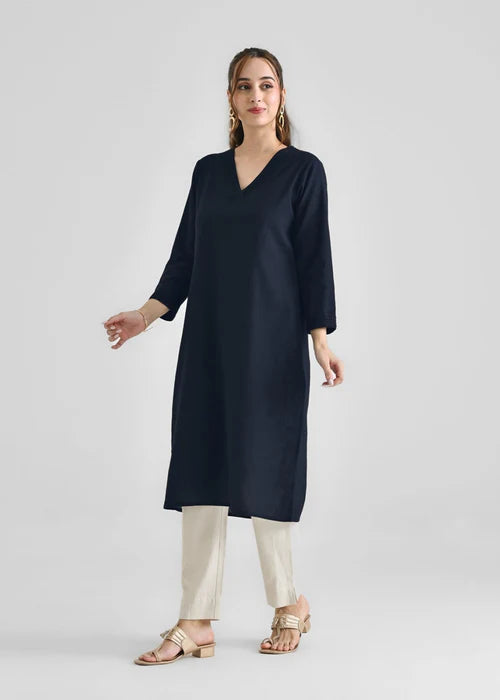 Black Basic Kurta D094 - Laal Kurti