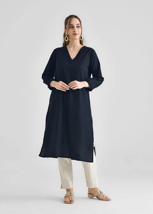 Black Basic Kurta D094 - Laal Kurti