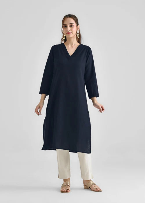 Black Basic Kurta D094 - Laal Kurti