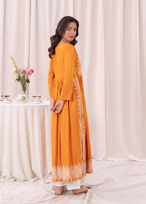 Mustard White printed long kurta 1 Piece D117 - Laal Kurti