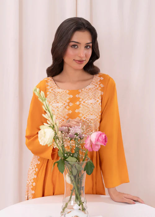 Mustard White printed long kurta 1 Piece D117 - Laal Kurti