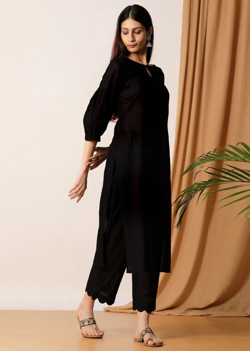 Black Puffed sleeves kurta set - Laal Kurti