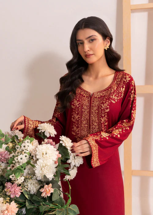 Maroon printed kurta Only - Zeekstore