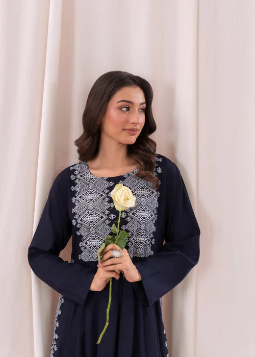 Blue White printed long kurta 1 Piece D118 - Laal Kurti