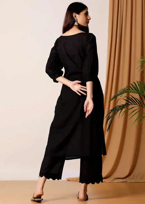 Black Puffed sleeves kurta set - Laal Kurti