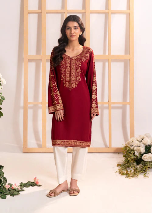 Maroon printed kurta Only - Zeekstore