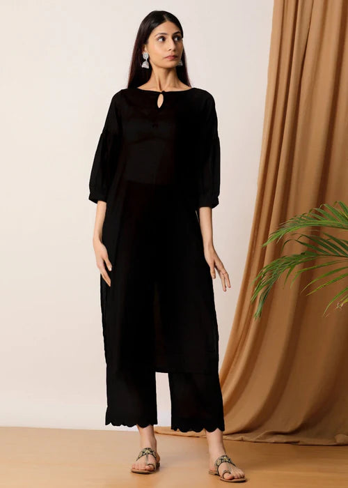 Black Puffed sleeves kurta set - Laal Kurti
